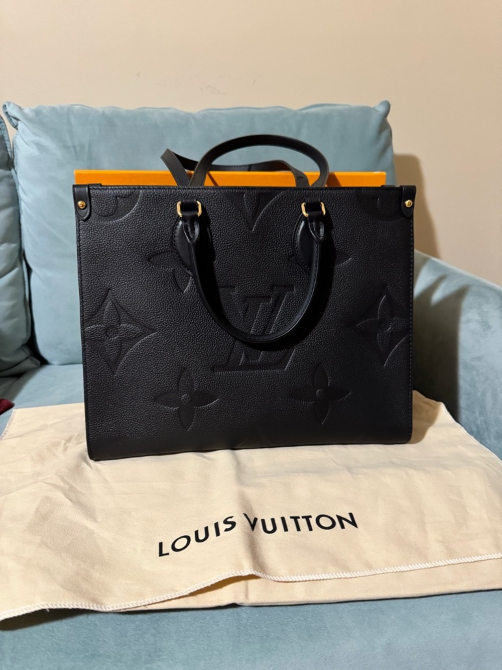 Louis Vuitton Black Embossed Monogram OnTheGo MM Tote-Like New